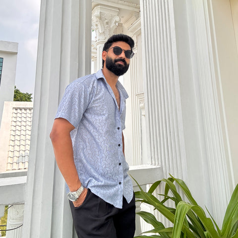 Men's Casual Half Sleeve Shirt - Grey | SHS-151