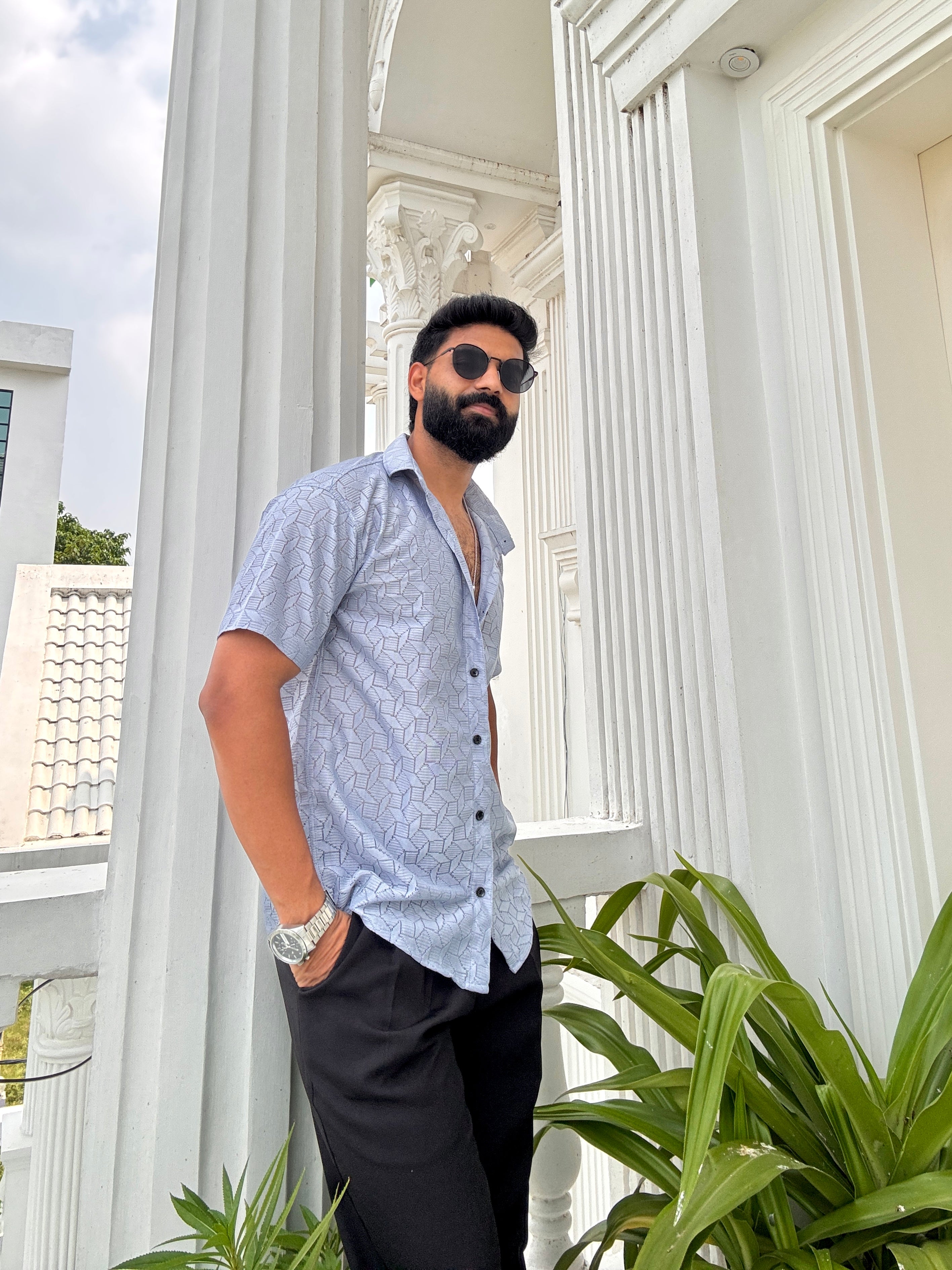 Men's Casual Half Sleeve Shirt - Grey | SHS-151