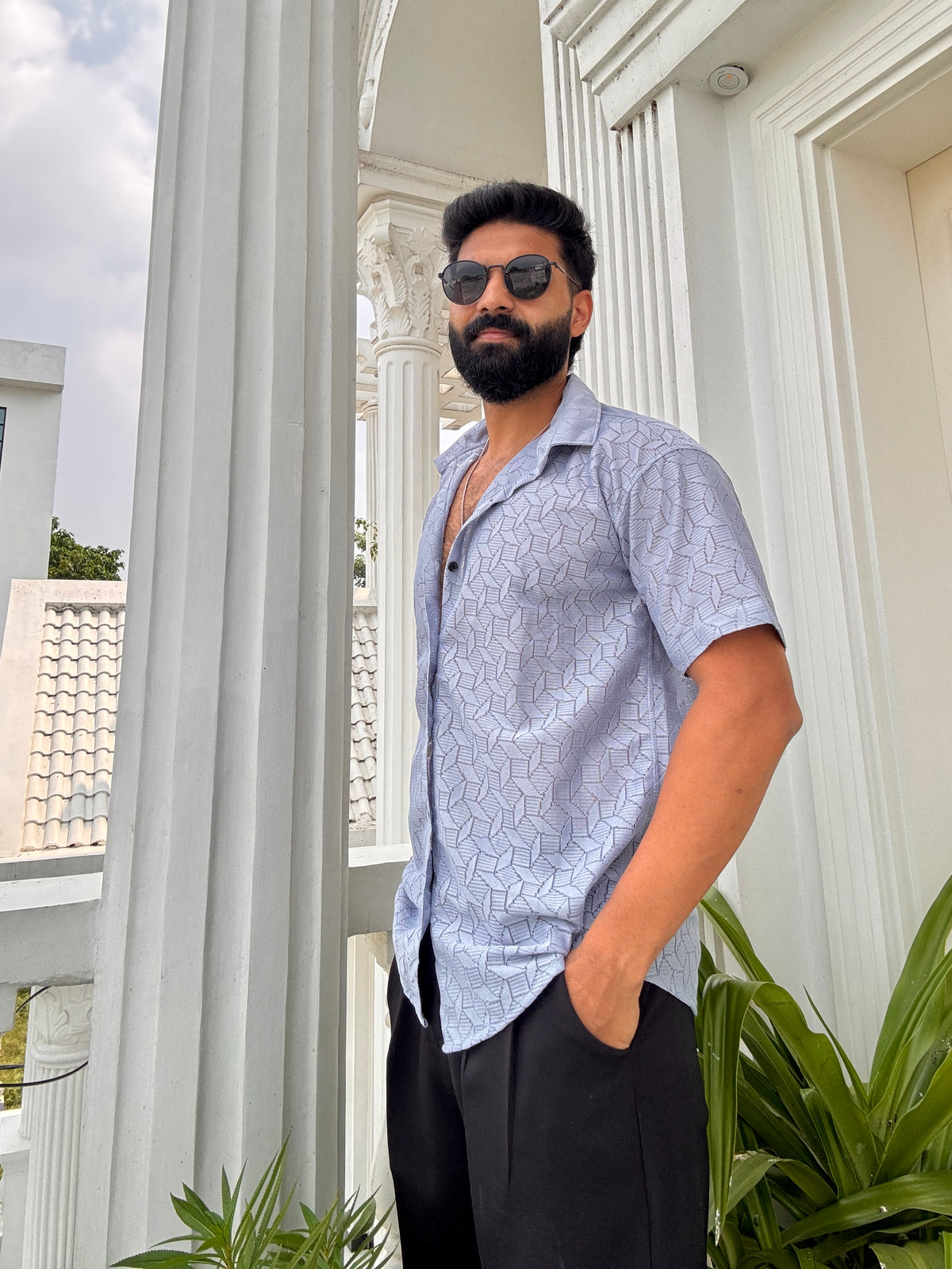 Men's Casual Half Sleeve Shirt - Grey | SHS-151