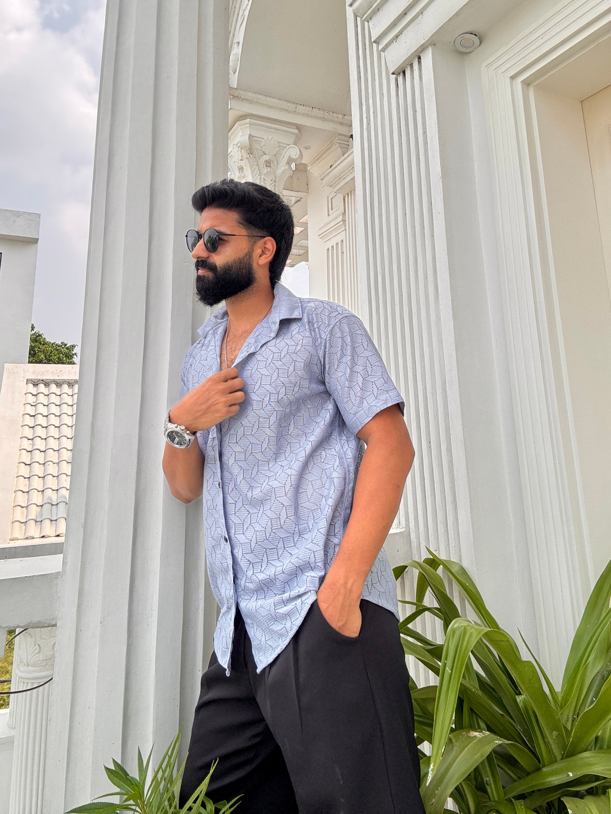 Men's Casual Half Sleeve Shirt - Grey | SHS-151