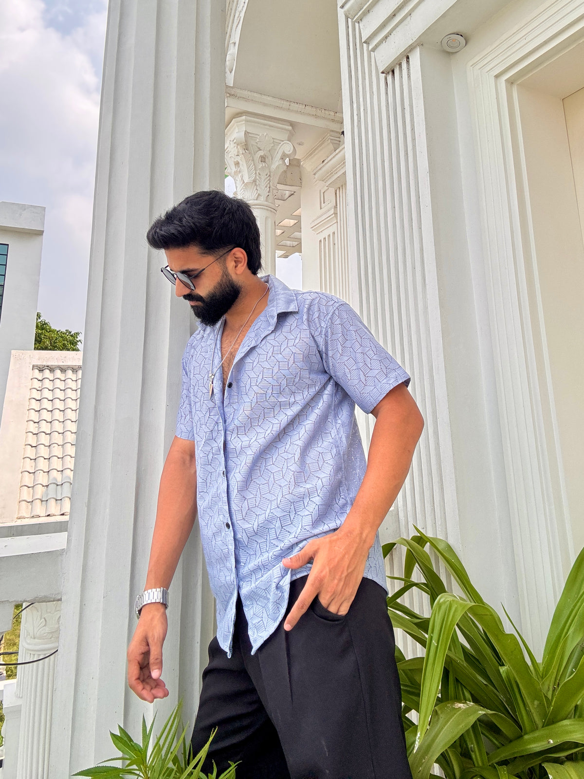 Men's Casual Half Sleeve Shirt - Grey | SHS-151