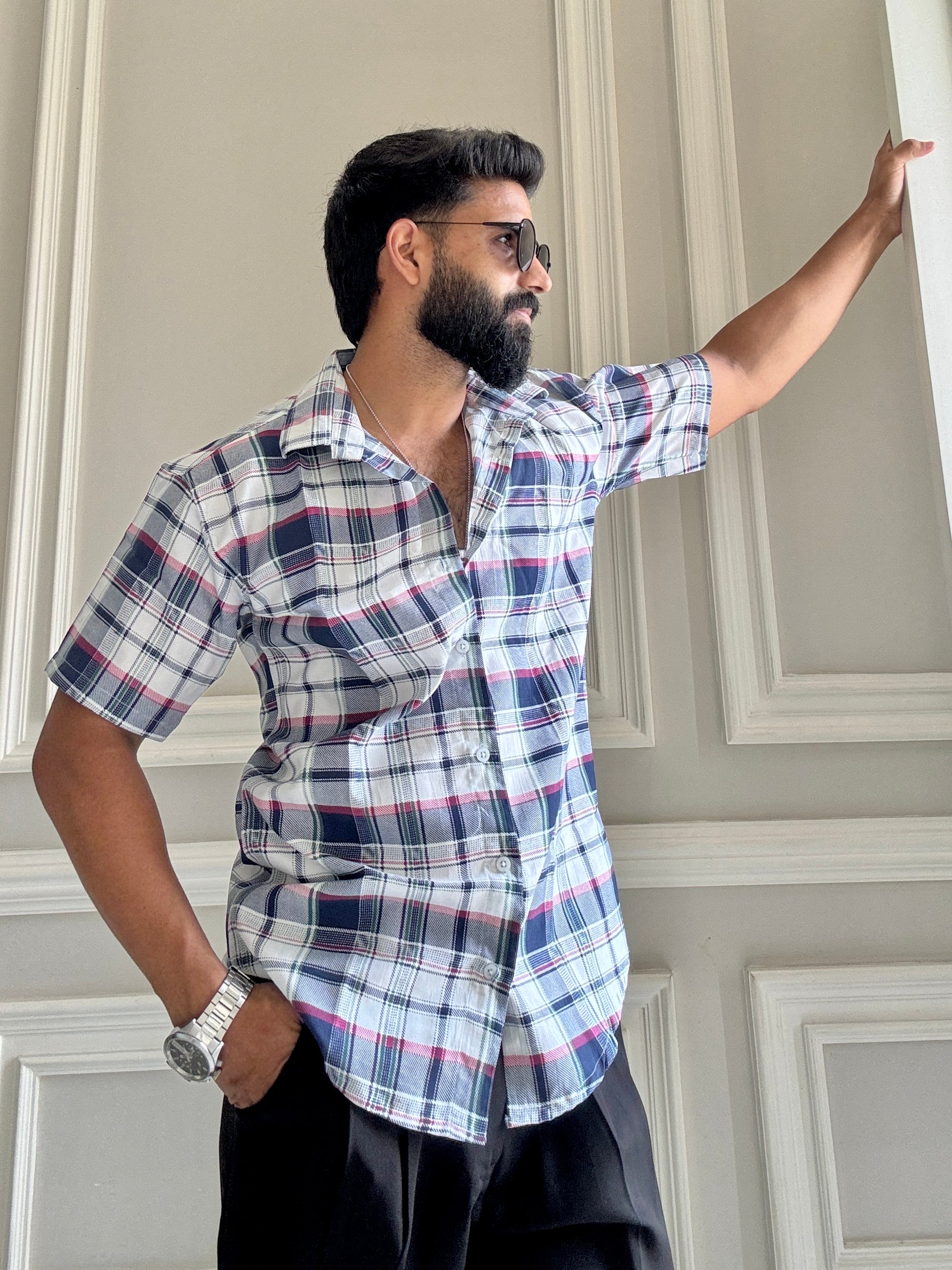 Men's Casual Half Sleeve Shirt - Check Multicolor | UHSS-159