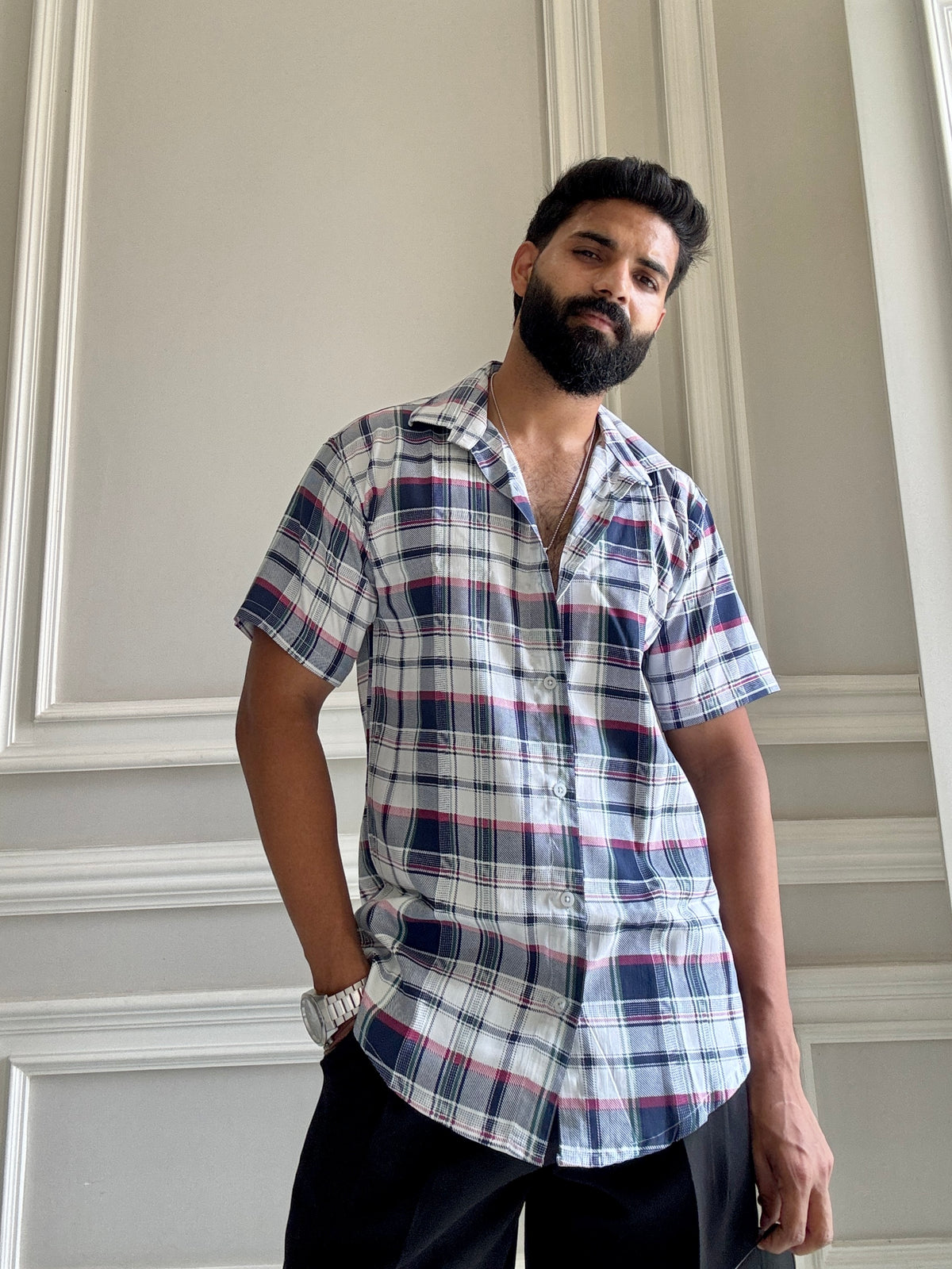 Men's Casual Half Sleeve Shirt - Check Multicolor | UHSS-159