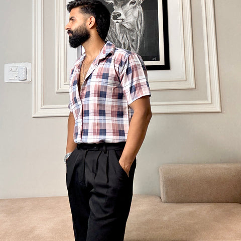 Men's Casual Half Sleeve Shirt - Check Multi | UHSS-163