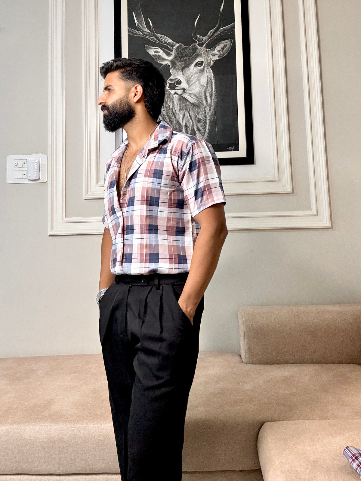 Men's Casual Half Sleeve Shirt - Check Multi | UHSS-163