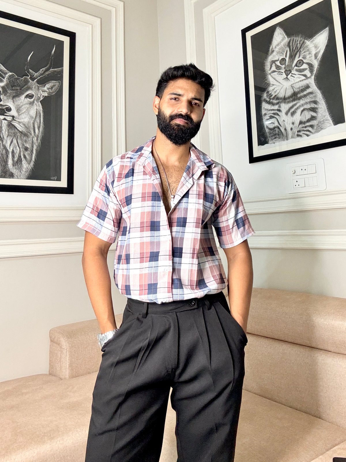 Men's Casual Half Sleeve Shirt - Check Multi | UHSS-163
