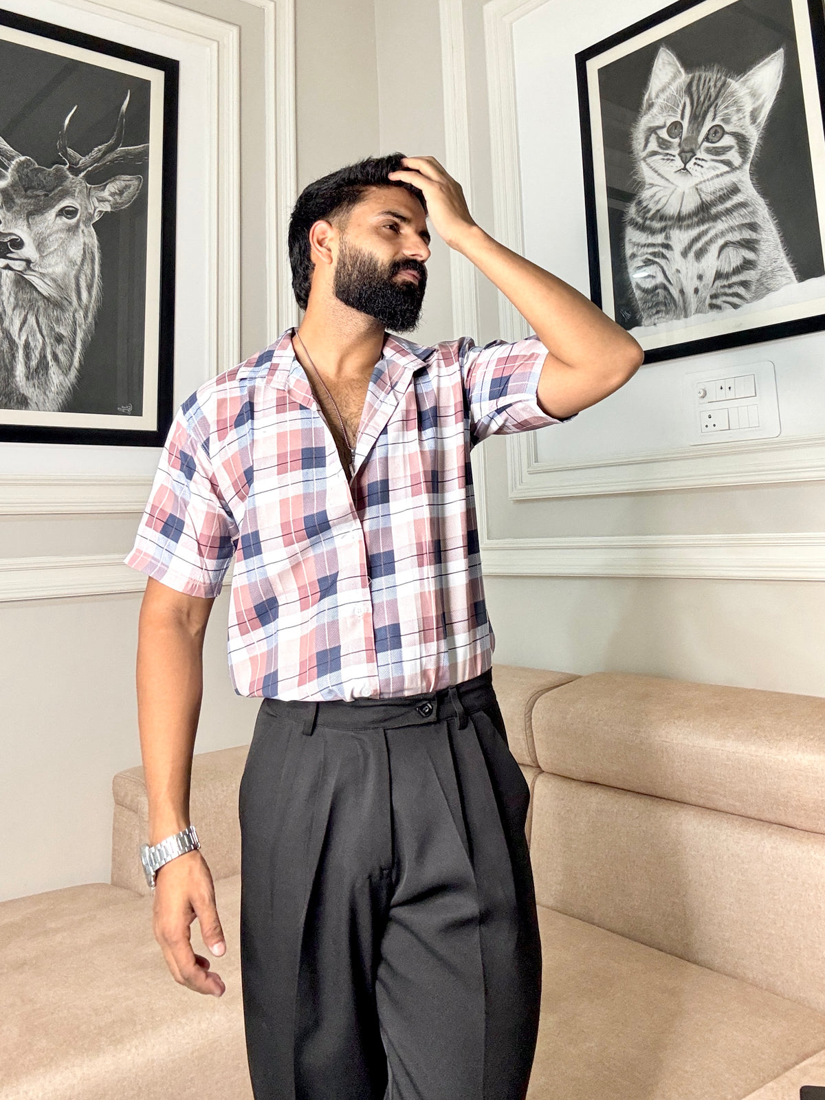 Men's Casual Half Sleeve Shirt - Check Multi | UHSS-163