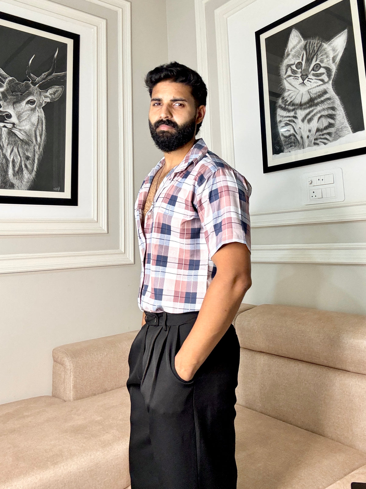 Men's Casual Half Sleeve Shirt - Check Multi | UHSS-163
