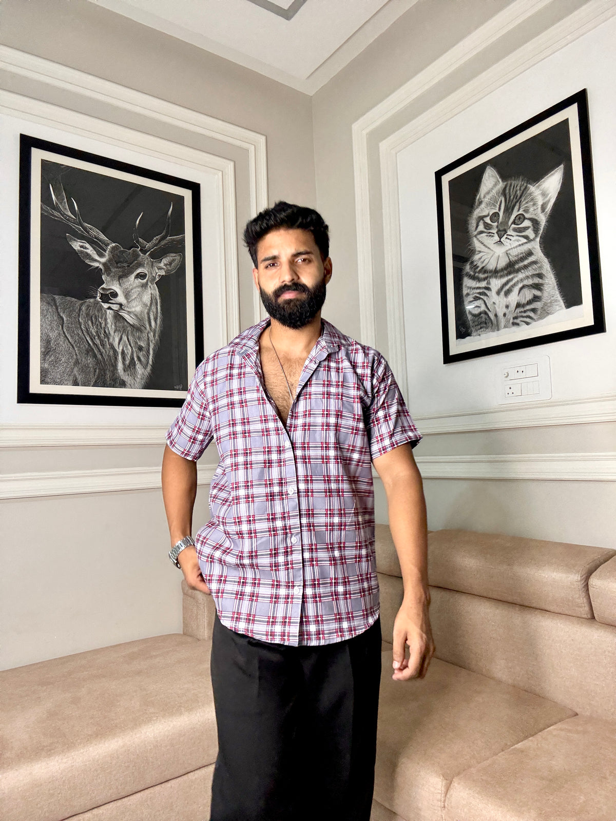 Men's Casual Half Sleeve Shirt - Check | UHSS-164