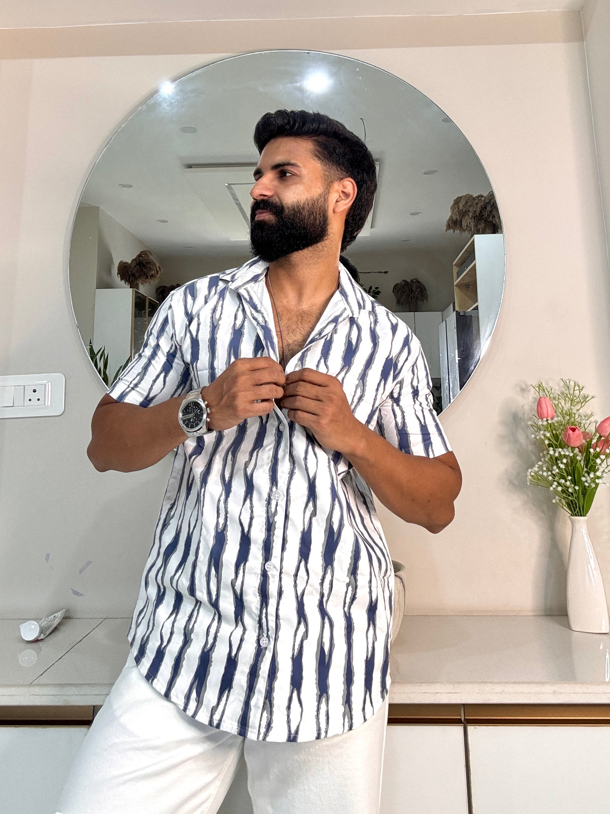 Men's Casual Half Sleeve Shirt - Striped | UHSS-166