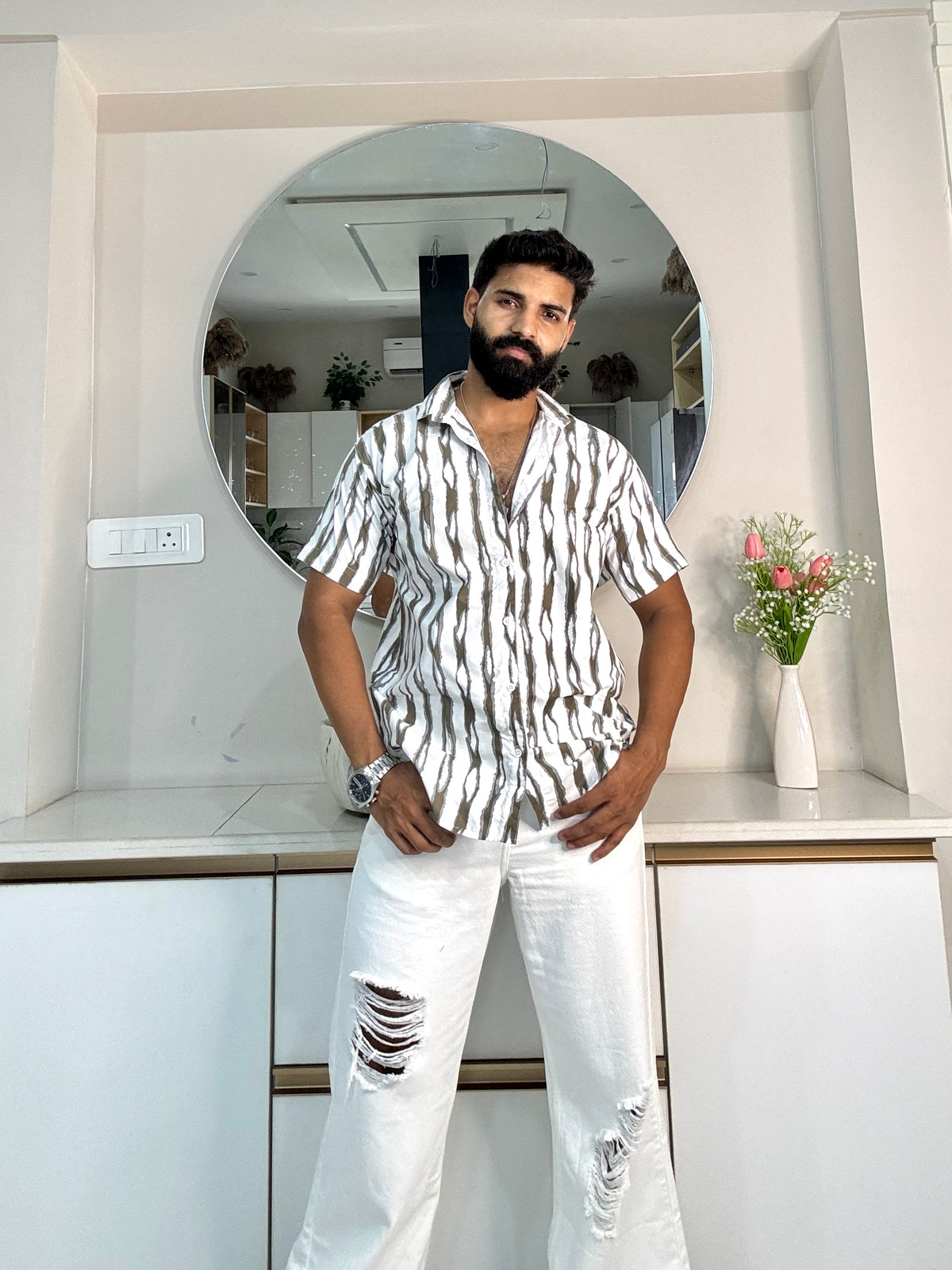 Men's Casual Half Sleeve Shirt - Striped | UHSS-165