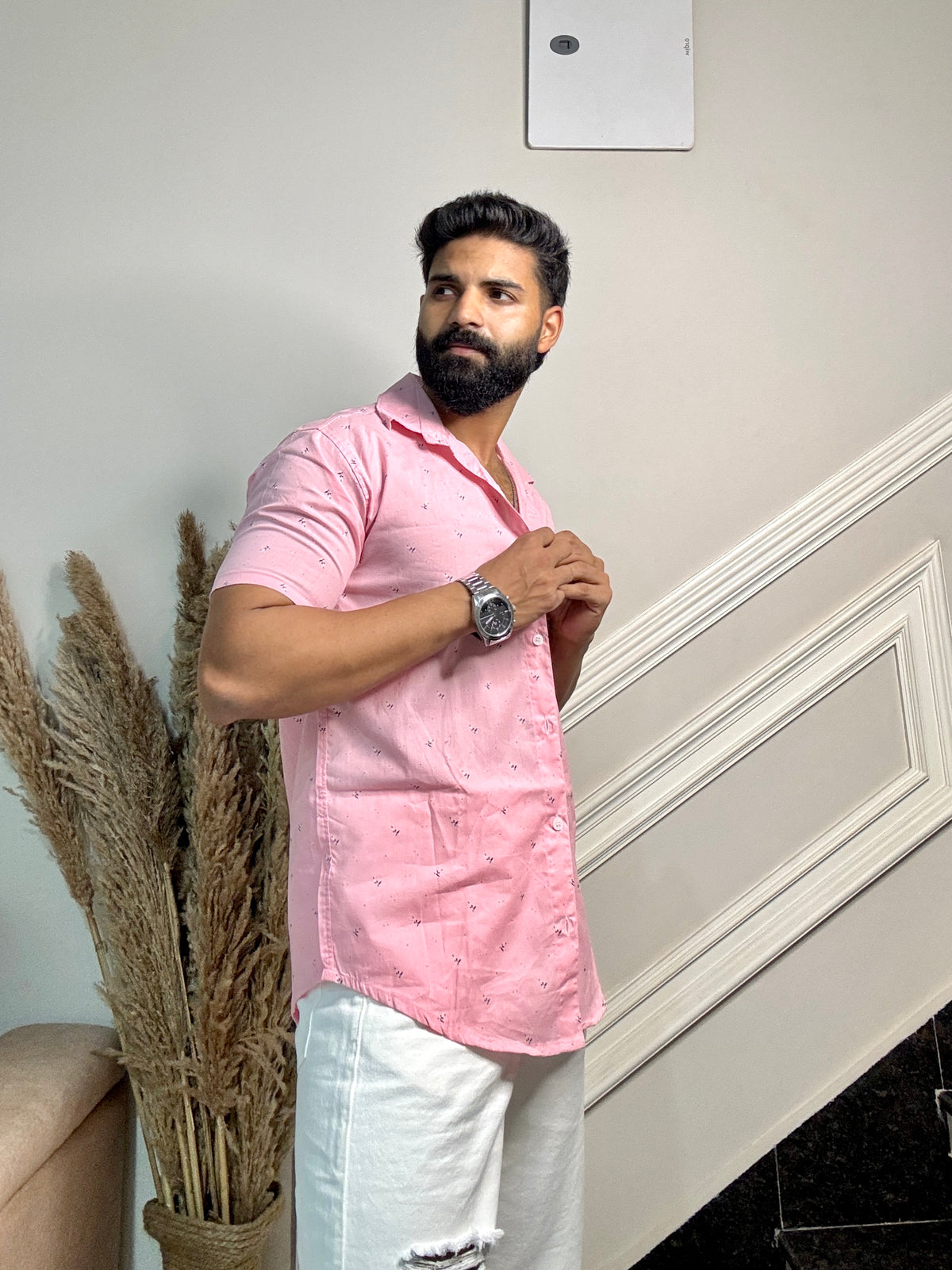 Men's Casual Half Sleeve Shirt - Blue | BHS-184