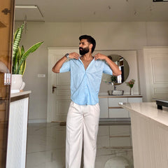 Men's Casual Half Sleeve Shirt - Blue | BHS-183