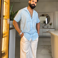 Men's Casual Half Sleeve Shirt - Blue | BHS-183