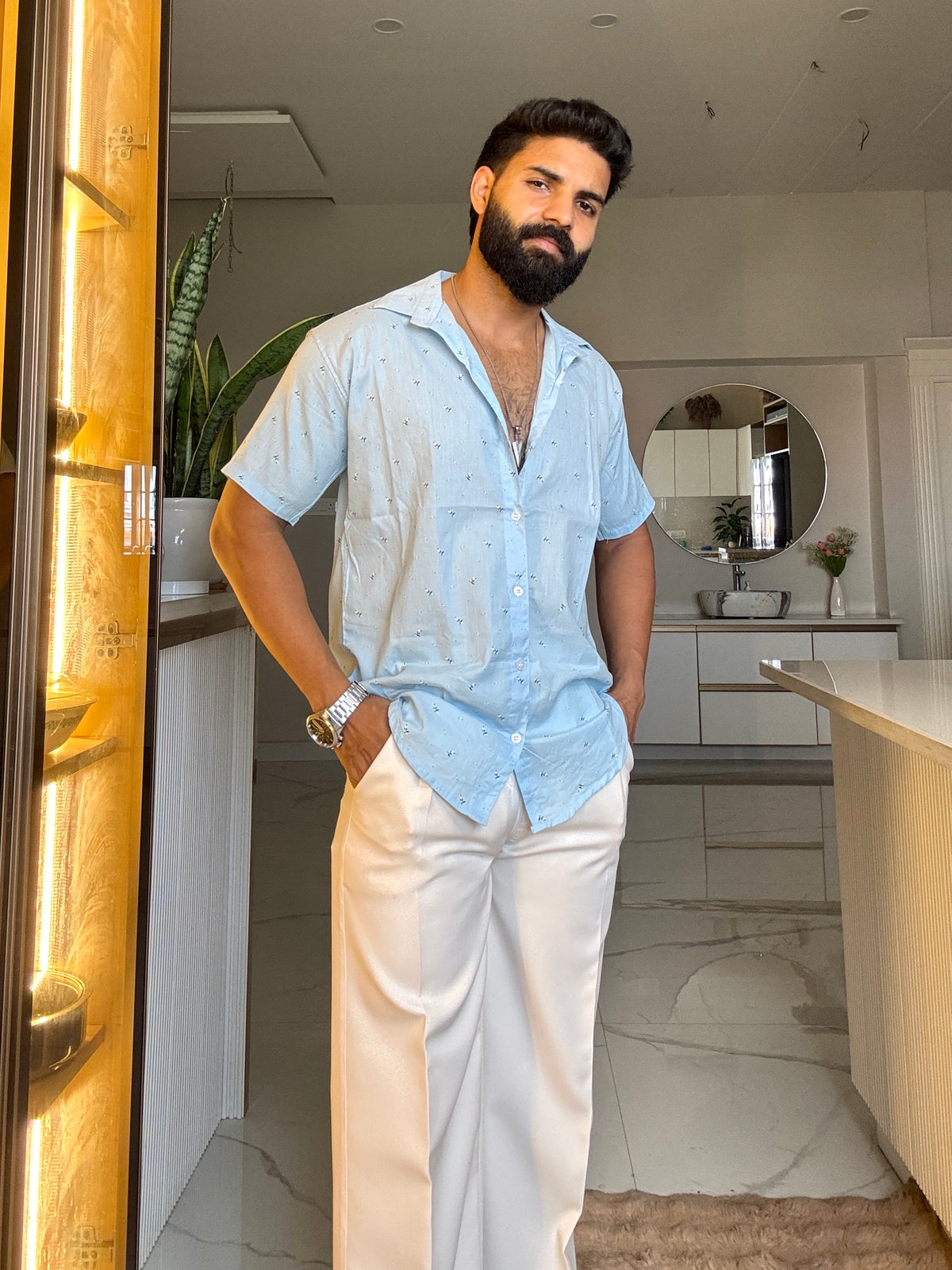 Men's Casual Half Sleeve Shirt - Blue | BHS-183