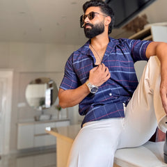 Men's Casual Half Sleeve Shirt - Check Blue | UHSS-157