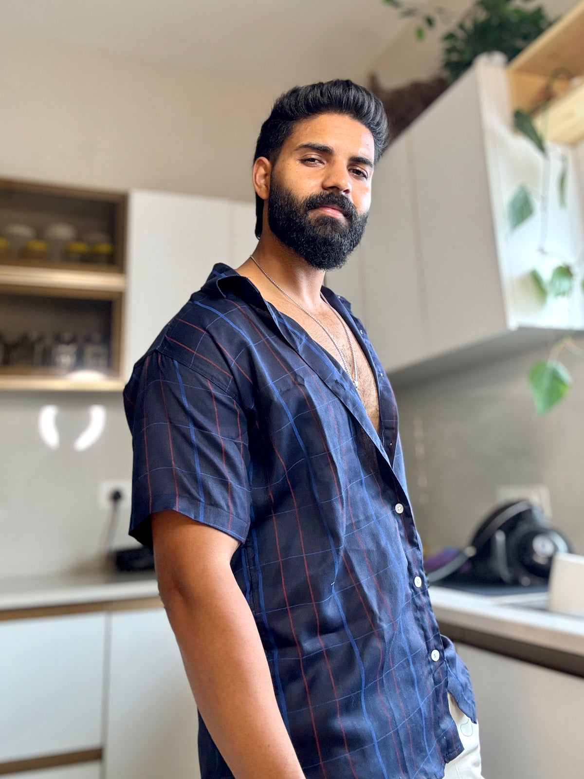 Men's Casual Half Sleeve Shirt- Checkered Navy | UHSS-155