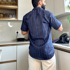 Men's Casual Half Sleeve Shirt- Checkered Navy | UHSS-155