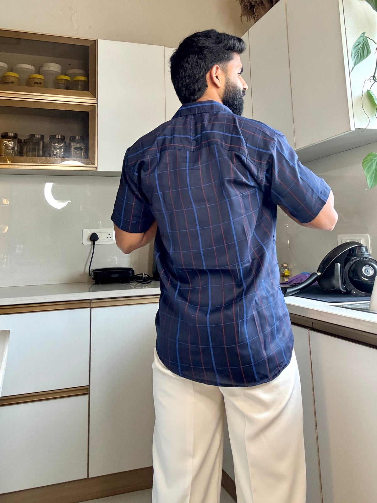 Men's Casual Half Sleeve Shirt- Checkered Navy | UHSS-155