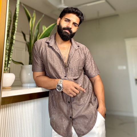 Men's Casual Half Sleeve Shirt - Light Brown | UHSS-149