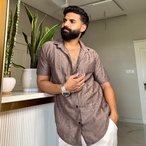 Men's Casual Half Sleeve Shirt - Light Brown | UHSS-149