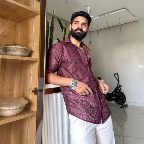 Men's Casual Half Sleeve Shirt - Maroon | SHS-154