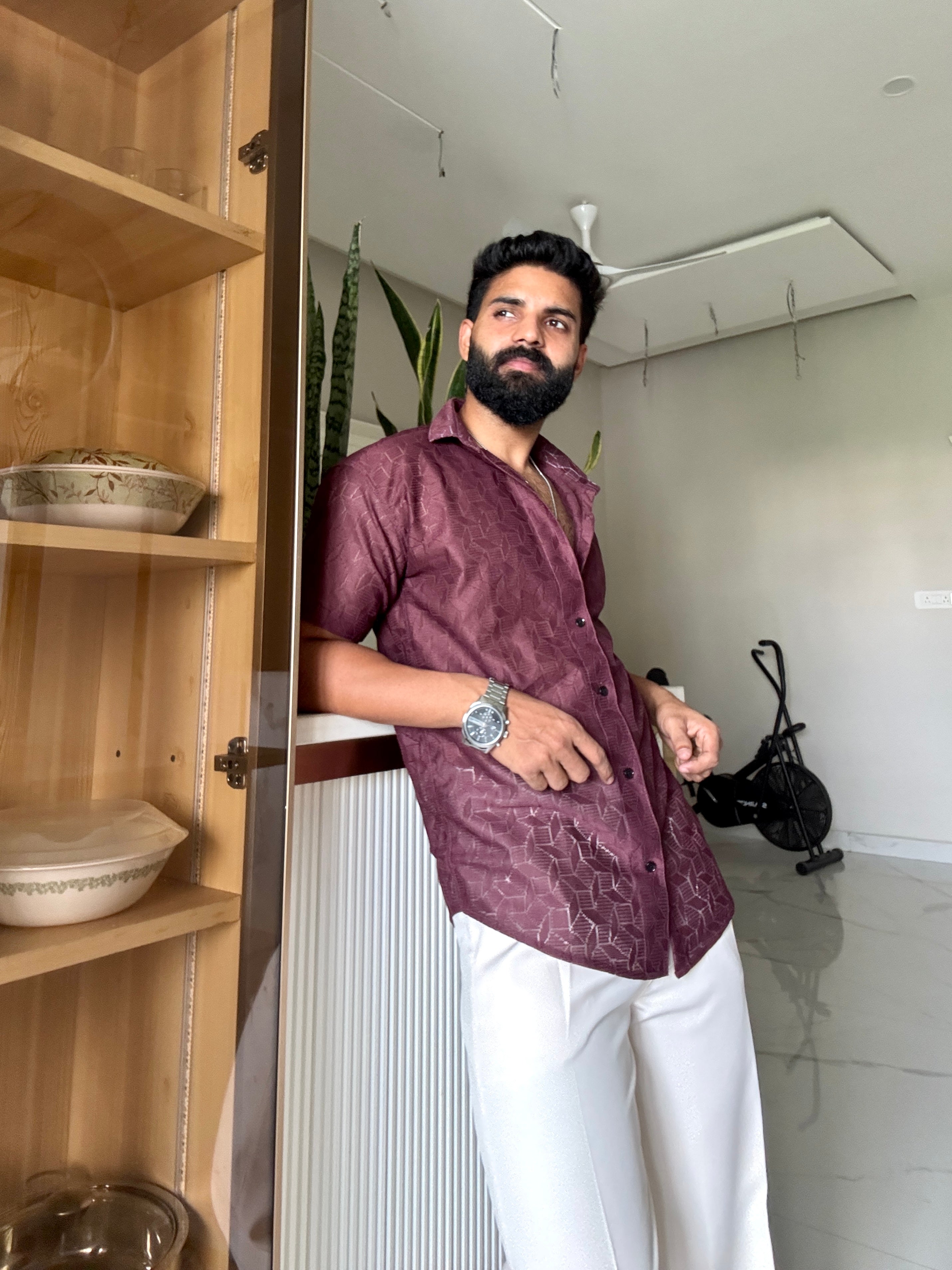 Men's Casual Half Sleeve Shirt - Maroon | SHS-154