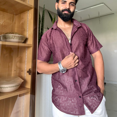 Men's Casual Half Sleeve Shirt - Maroon | SHS-154