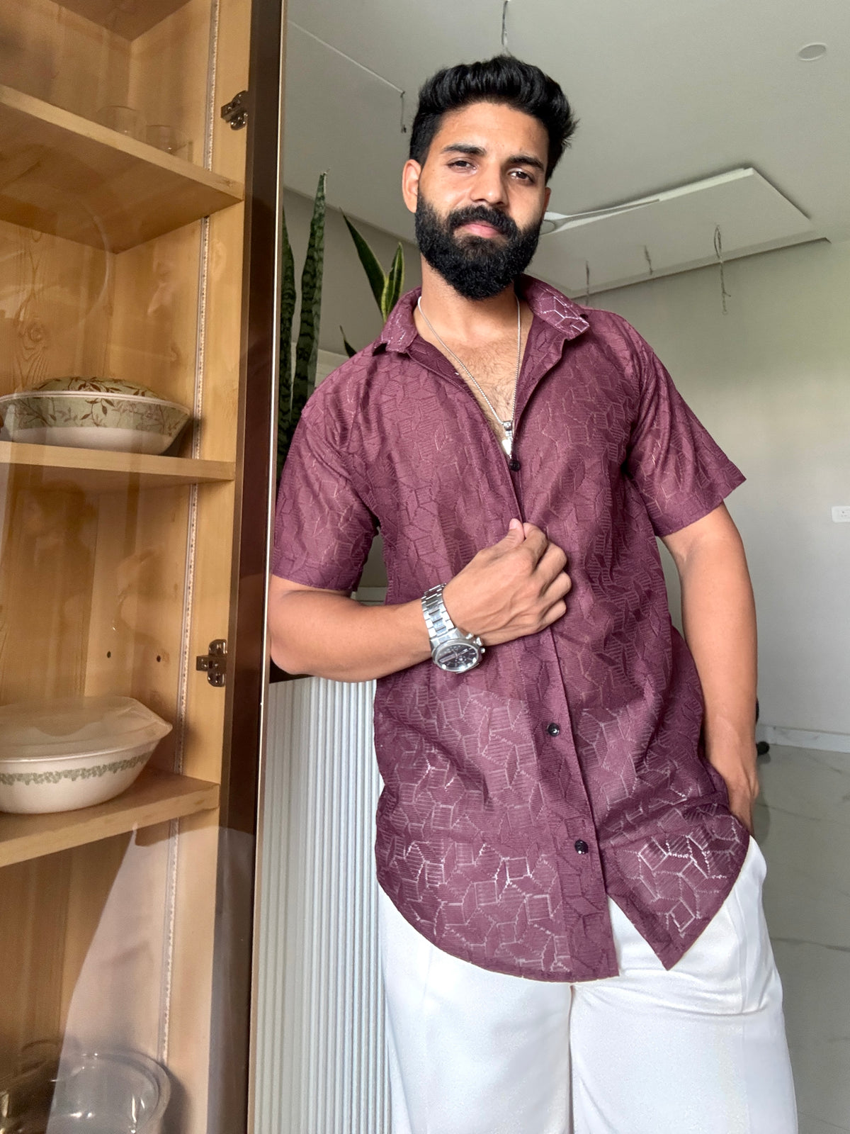 Men's Casual Half Sleeve Shirt - Maroon | SHS-154
