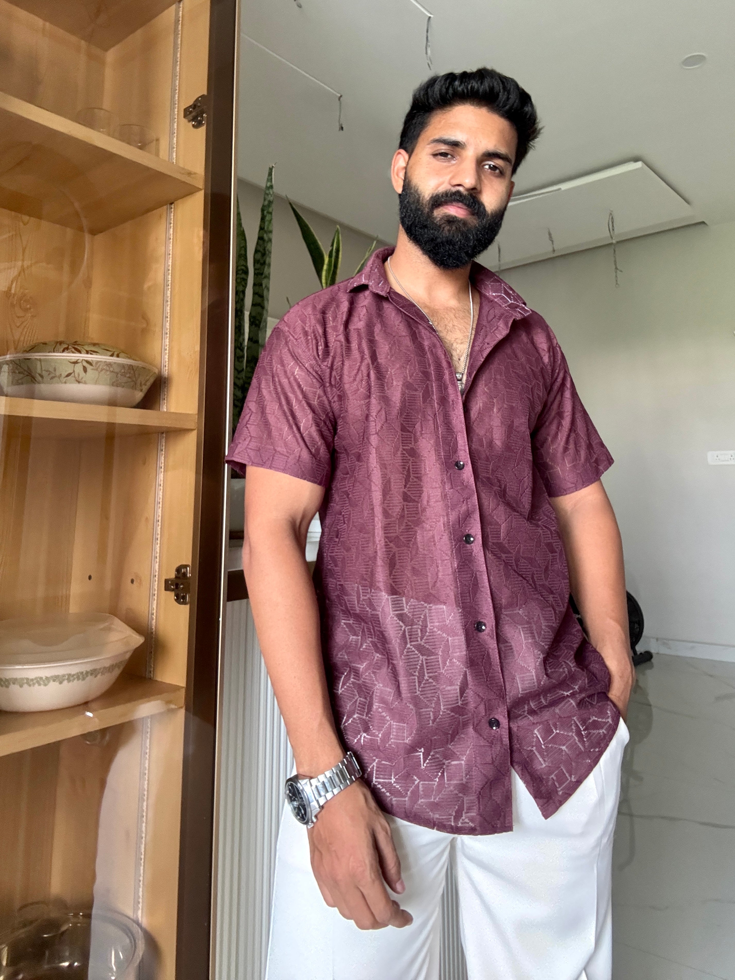 Men's Casual Half Sleeve Shirt - Maroon | SHS-154