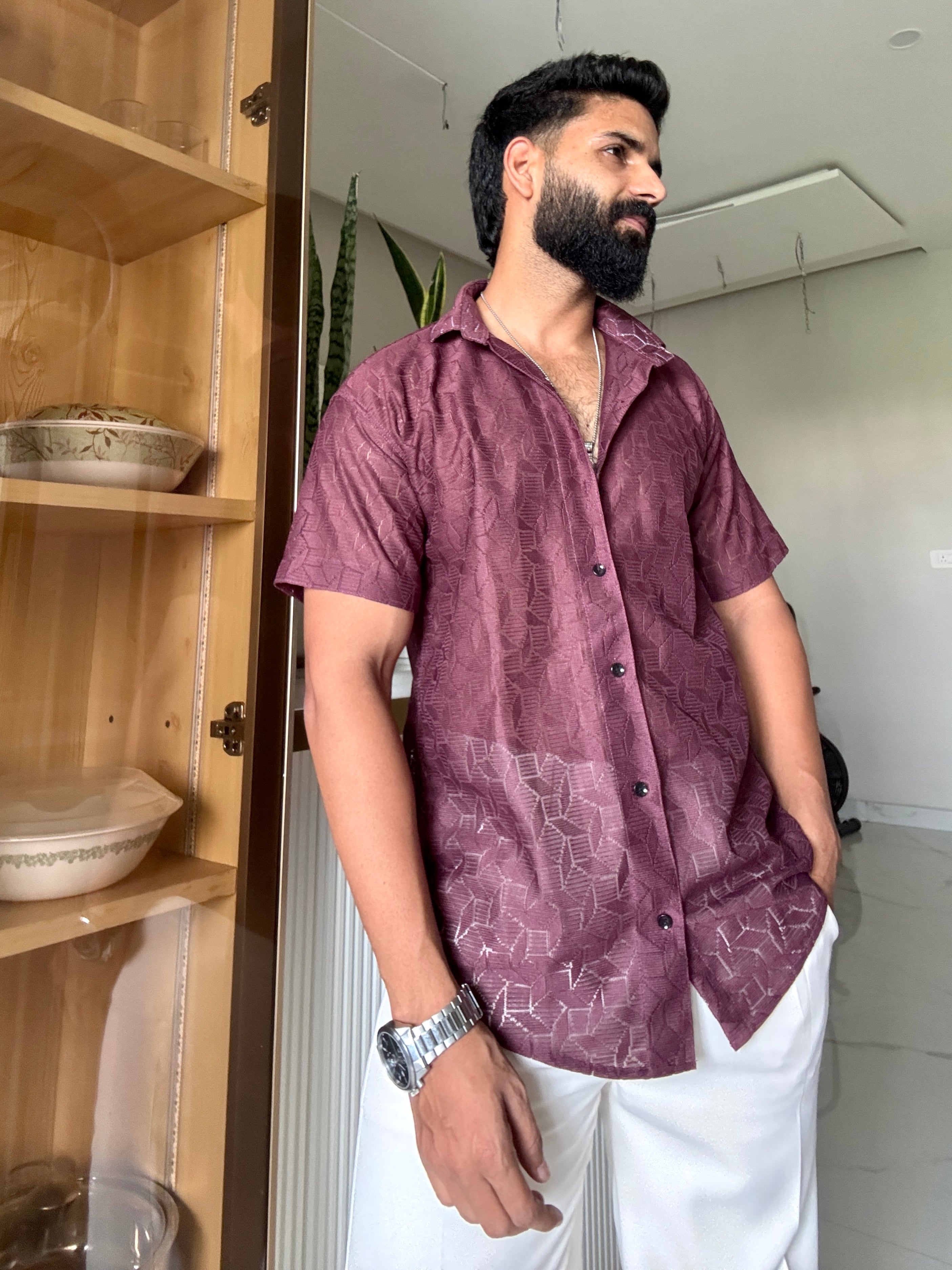 Men's Casual Half Sleeve Shirt - Maroon | SHS-154