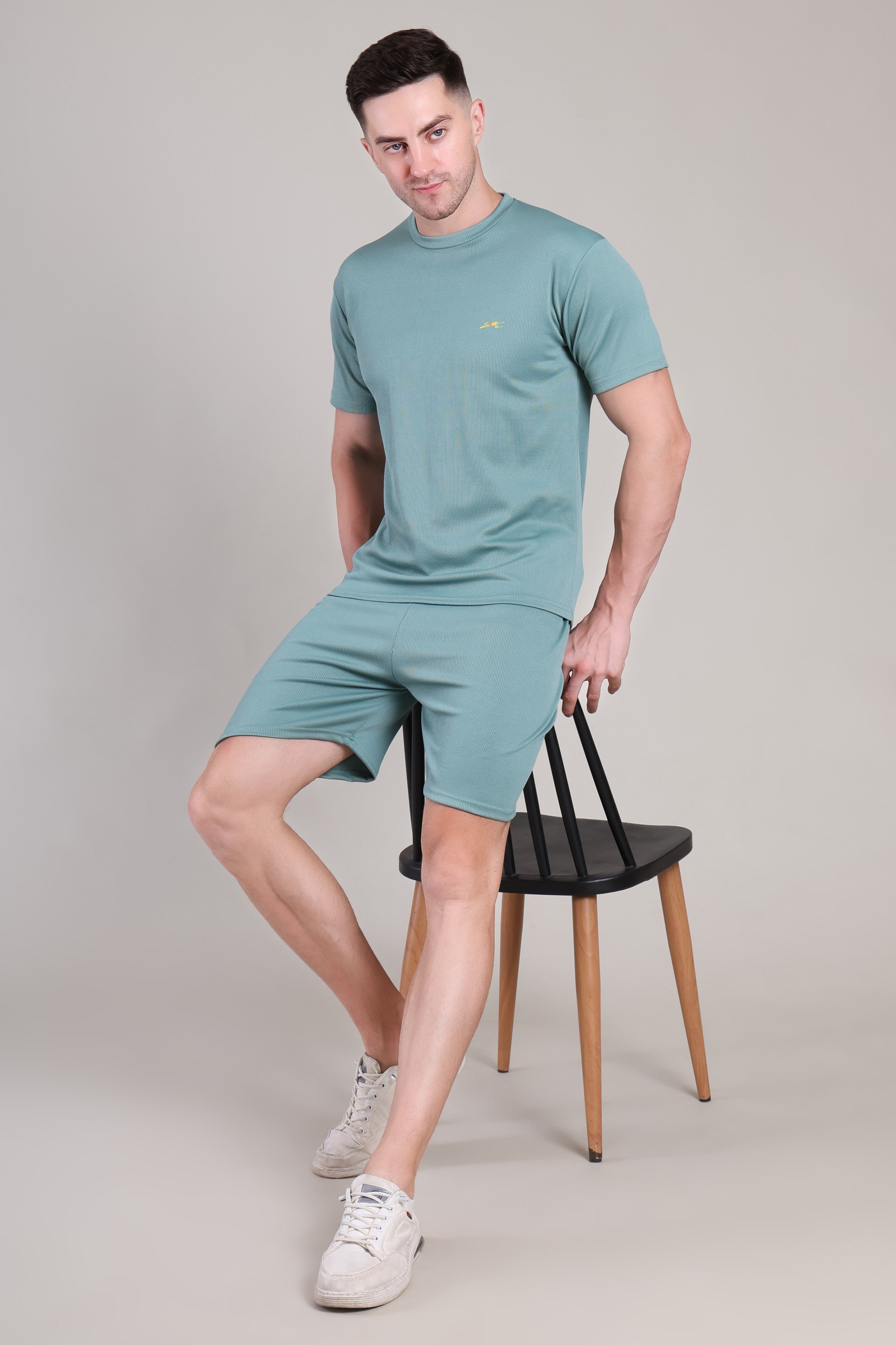 Sage Green Cotton Co-Ord Set (Tshirt+Short) | NS-23