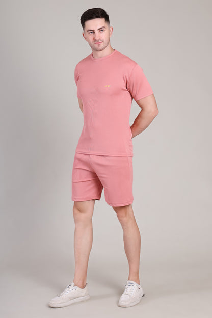 Salmon Pink Cotton Co-Ord Set (Tshirt+Short) | NS-24