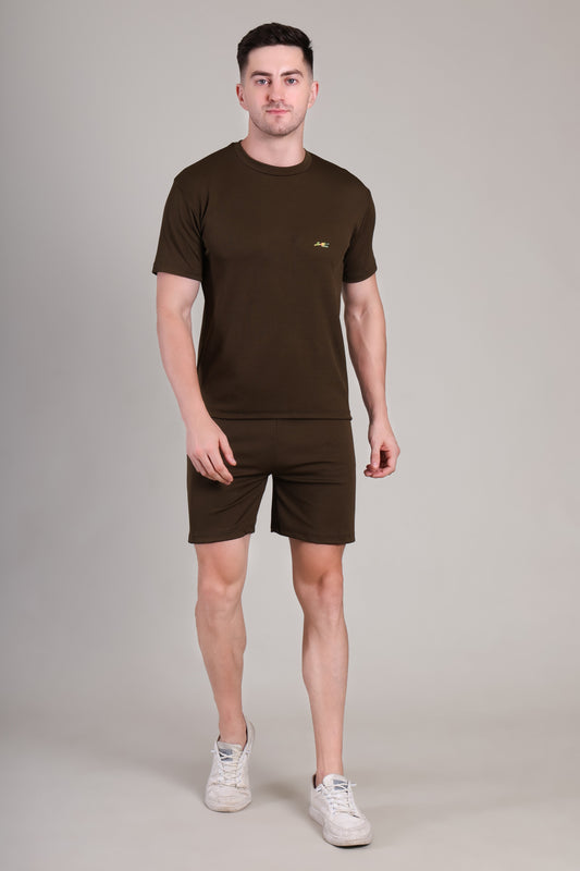Brown Cotton Co-Ord Set (Tshirt+Short) | NS-25