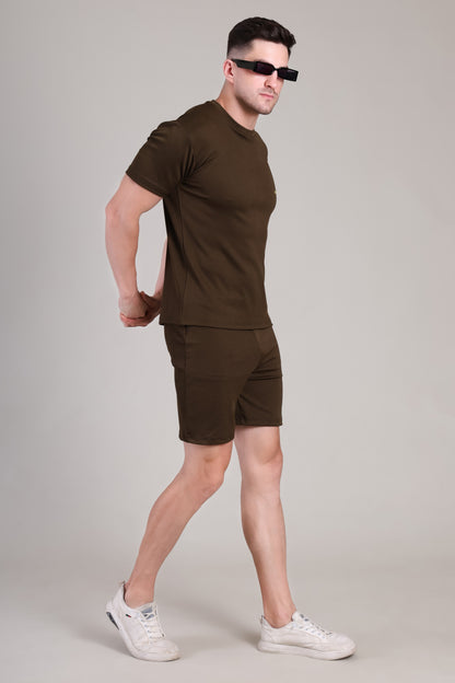 Brown Cotton Co-Ord Set (Tshirt+Short) | NS-25