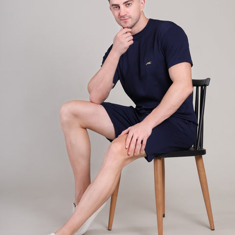 Dark Blue Cotton Co-Ord Set (Tshirt+Short) | NS-26