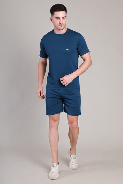 Turquoise Blue Cotton Co-Ord Set (Tshirt+Short) | NS-27