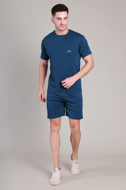 Turquoise Blue Cotton Co-Ord Set (Tshirt+Short) | NS-27