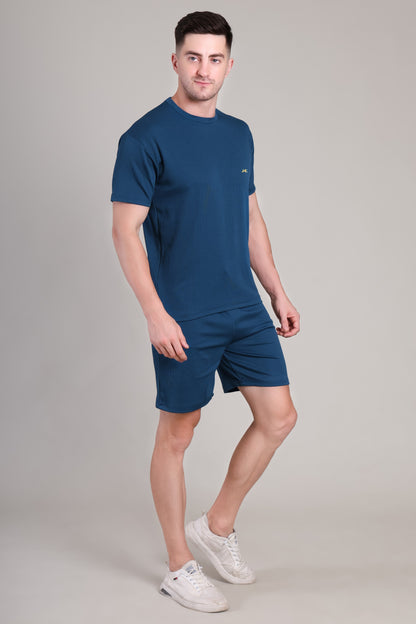 Turquoise Blue Cotton Co-Ord Set (Tshirt+Short) | NS-27