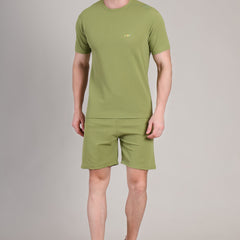 Army Green Cotton Co-Ord Set (Tshirt+Short) | NS-32