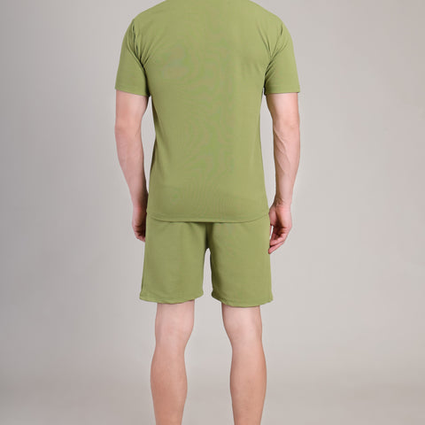Army Green Cotton Co-Ord Set (Tshirt+Short) | NS-32