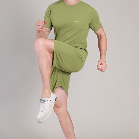 Army Green Cotton Co-Ord Set (Tshirt+Short) | NS-32