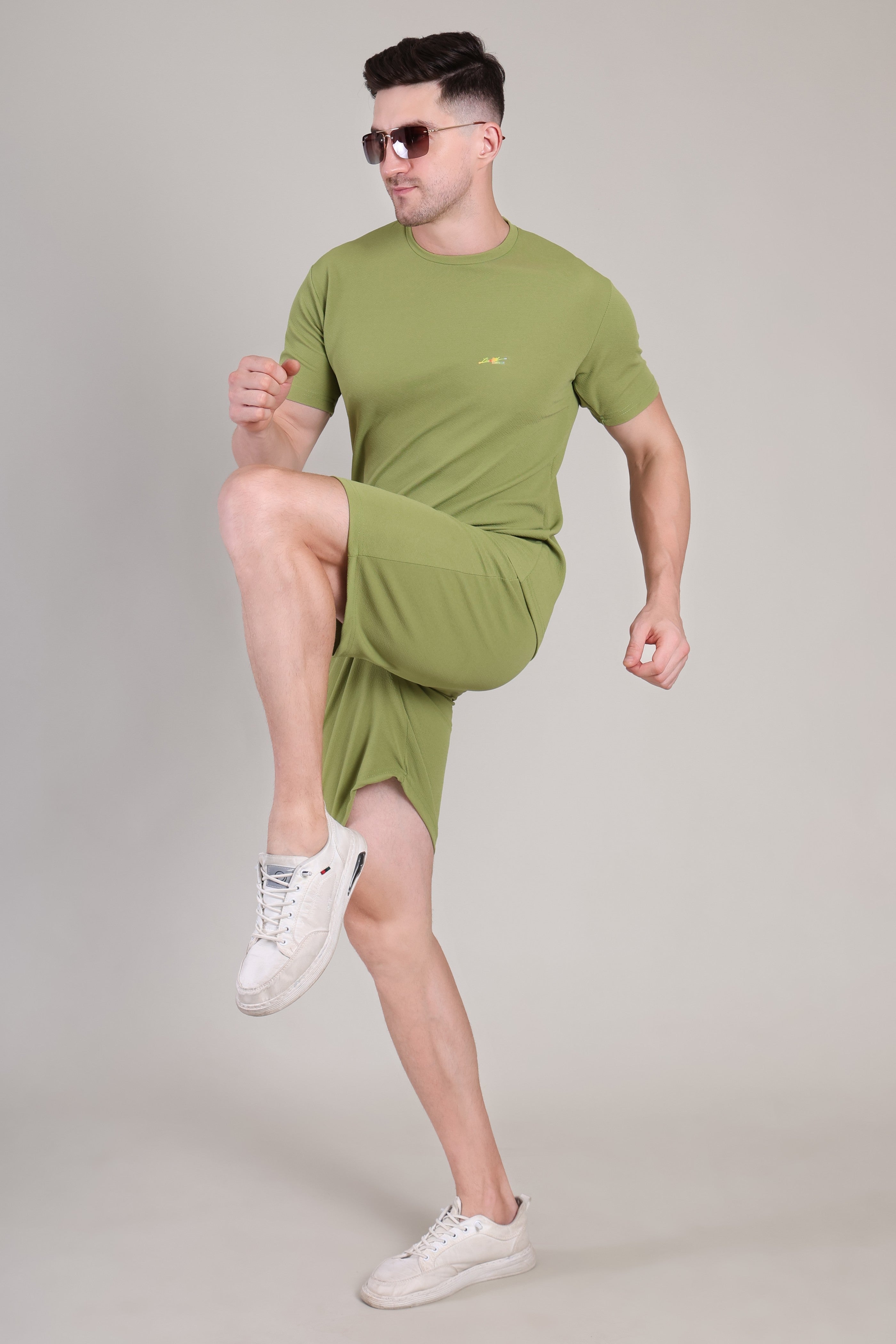 Army Green Cotton Co-Ord Set (Tshirt+Short) | NS-32