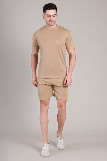 Beige Cotton Co-Ord Set (Tshirt+Short) | NS-28