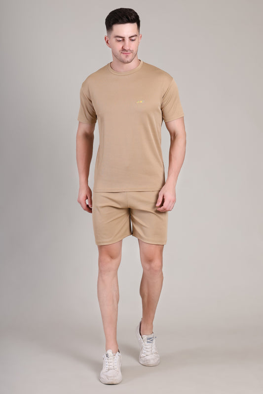 Beige Cotton Co-Ord Set (Tshirt+Short) | NS-28