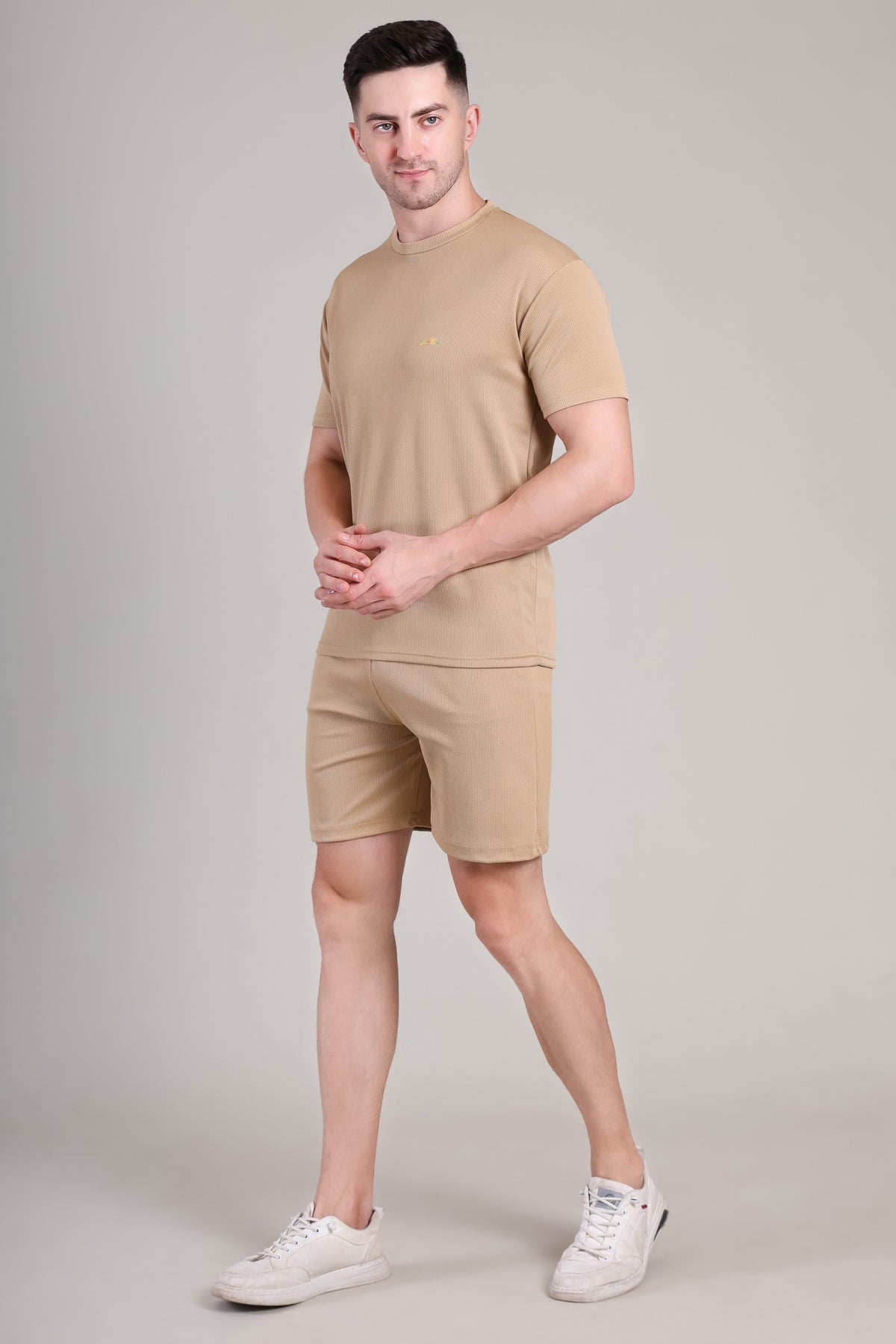 Beige Cotton Co-Ord Set (Tshirt+Short) | NS-28