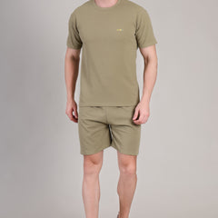 Olive Green Cotton Co-Ord Set (Tshirt+Short) | NS-33