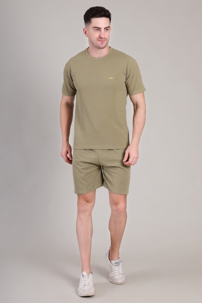 Olive Green Cotton Co-Ord Set (Tshirt+Short) | NS-33