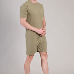 Olive Green Cotton Co-Ord Set (Tshirt+Short) | NS-33