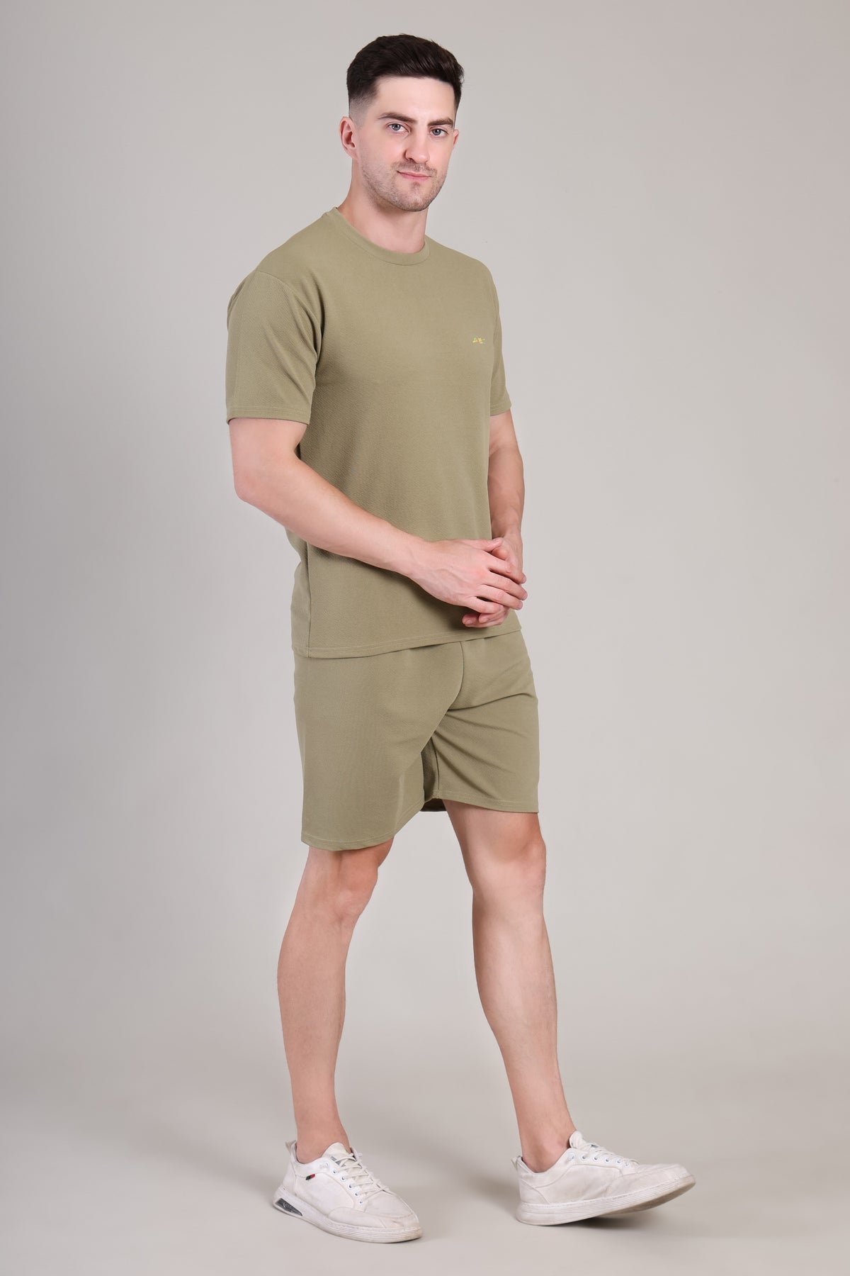 Olive Green Cotton Co-Ord Set (Tshirt+Short) | NS-33